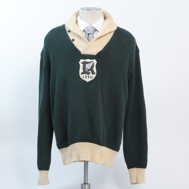 Polo Ralph Lauren Shawl Collar Xxl Fisherman Sweater Green Varsity Winged Foot
